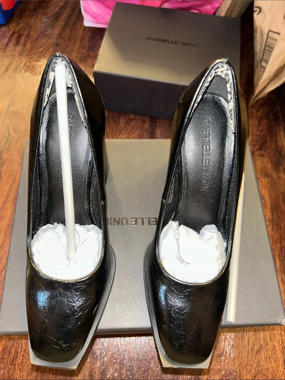 Gabrielle Union Black Patent Square-Toe Pumps